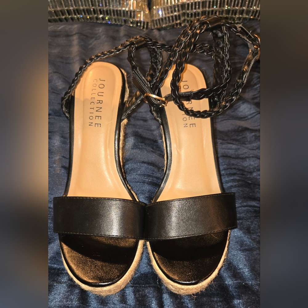 Journee Collection Black Strap Sandals